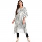 Women's Checkered Printed Kaftan Tunic Top